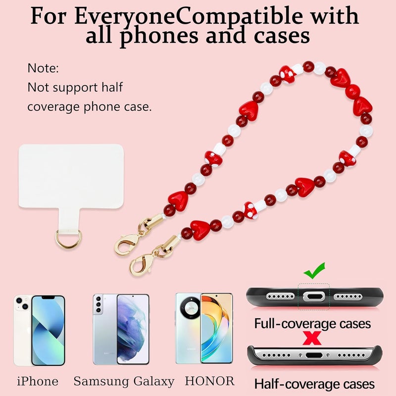 Lostars Store Marble Beaded Phone Wrist Strap,Detachable Phone Bracelet Strap with Tether Tab,Hands-Free Wristlet Strap (Red Mushroom) - Image 4
